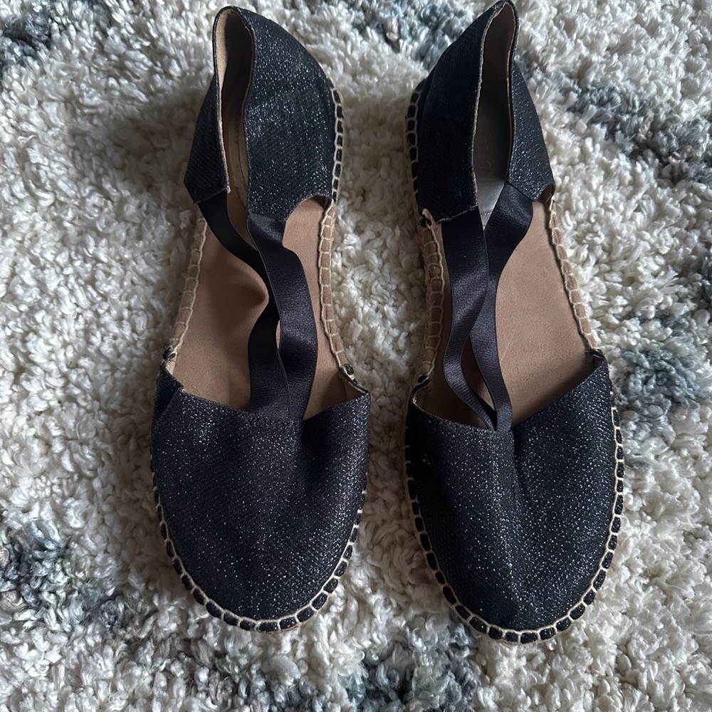 Kenneth Cole Reaction Espadrille Elastic Black Sparkle Shimmer 11M